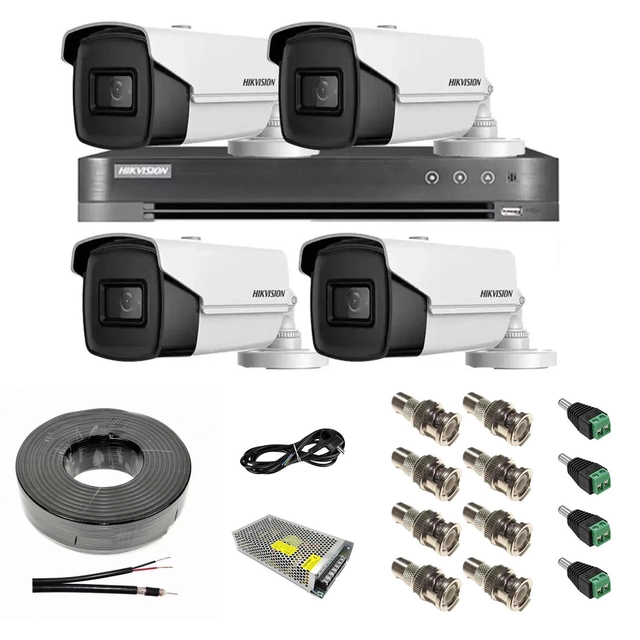 Sistema de videovigilancia HIKVISION 4 cámaras 8MP 4 en 1, IR 60m, DVR 4 canales 4K 8MP, accesorios