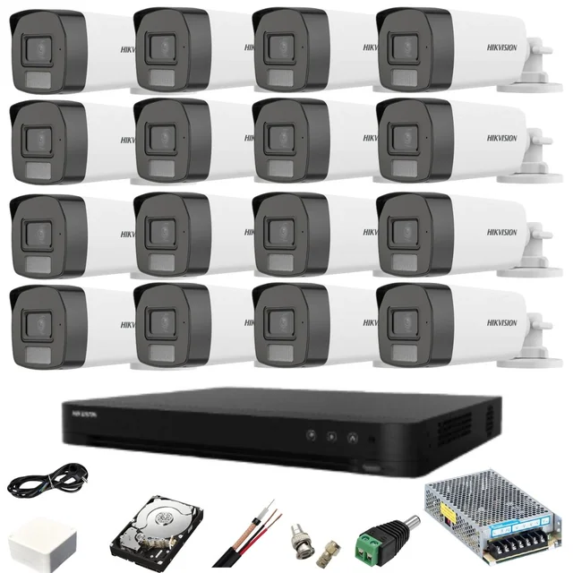 Sistema de vigilância 16 Câmeras Hikvision 5MP Dual Light IR 40m WL 40m DVR 8MP com acessórios HDD 4TB