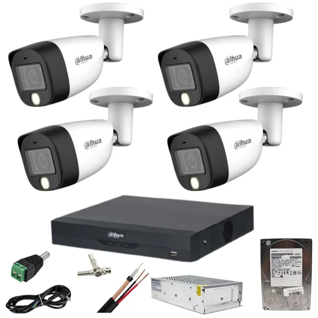 Sistema de vigilância Dahua 4 câmeras 5MP Dual Light IR 20m WL 20m DVR 4 canais com acessórios e HDD 1TB incluídos