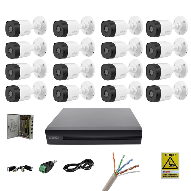 Sistema de vigilância externa 16 Câmeras Dahua 2MP, IR 20m, DVR 16 Canais Rovision, acessórios