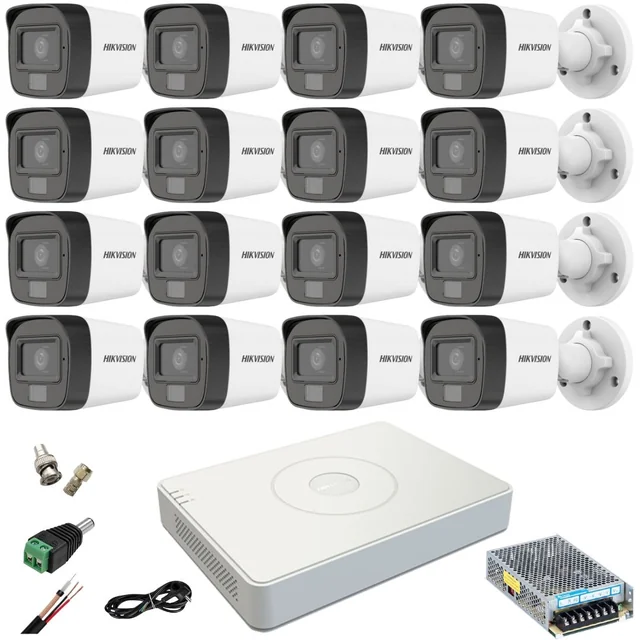 Sistema de vigilancia Hikvision 16 cámaras 2MP Dual Light IR 25m WL 20m DVR 4MP con accesorios incluidos