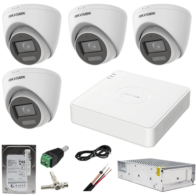 Sistema de vigilancia Hikvision 4 cámaras 5MP Dual Light WL 20m IR 20m DVR 4MP AcuSense con accesorios incluidos HDD 500GB