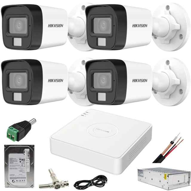 Sistema de vigilancia Hikvision 4 cámaras 5MP Dual Light WL 20m IR 25m DVR 4MP AcuSense con accesorios incluidos HDD 500GB