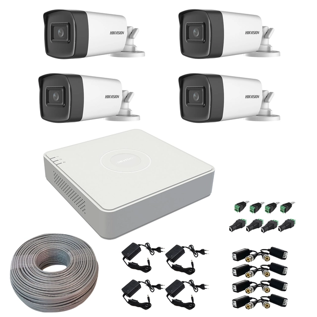 Sistema de vigilância Hikvision 4 câmeras 5MP Turbo HD IR 80 DVR 4 canais acessórios