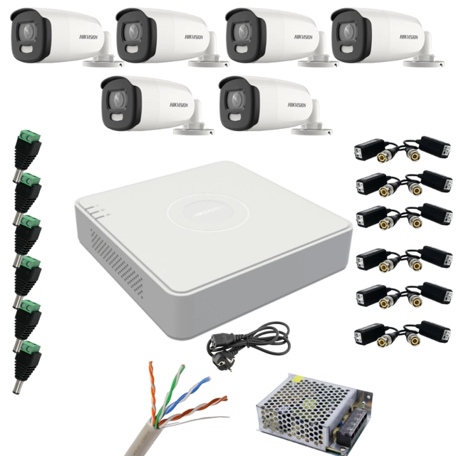 Sistema de vigilancia Hikvision 6 cámaras 5MP ColorVu, Color de noche 40m, DVR con 8 canales 8MP, accesorios incluidos