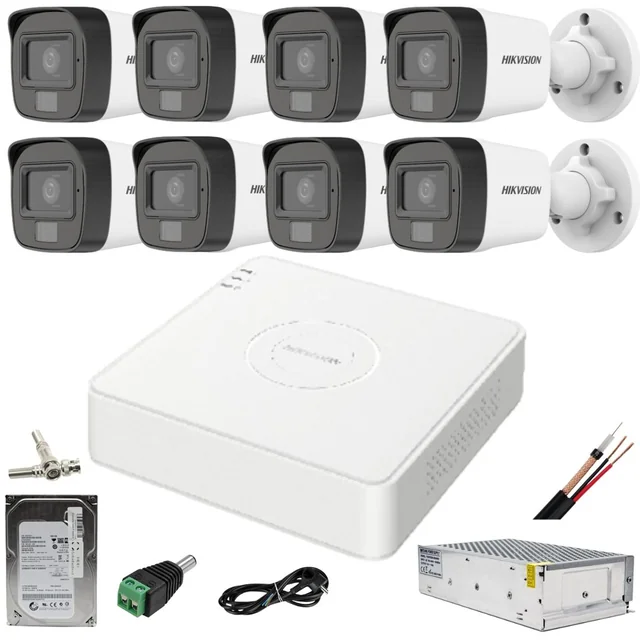 Sistema de vigilancia Hikvision 8 cámaras 5MP Dual Light IR 25m WL 20m DVR 4MP con accesorios incluidos HDD 1TB