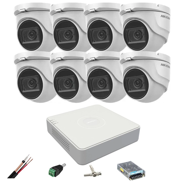 Sistema de vigilancia Hikvision 8 cámaras 8MP, 2.8mm, IR 30m, DVR 8 canales 4K, accesorios