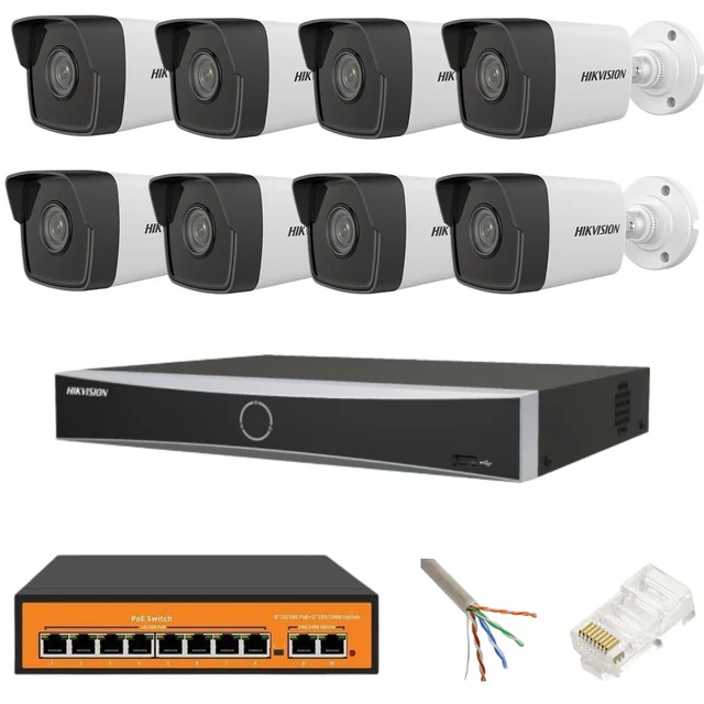 Sistema de vigilância Hikvision 8 câmeras IP 4MP NVR 4K 8 canais 12MP acessórios AcuSense