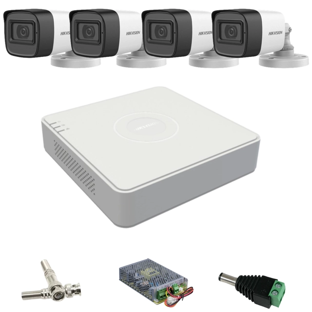 Sistema de vigilância Hikvision com câmeras 4 2 Megapixel, 2.8mm, lente infravermelha 30m, microfone, DVR com canais 4 4MP Lite, acessórios incluídos