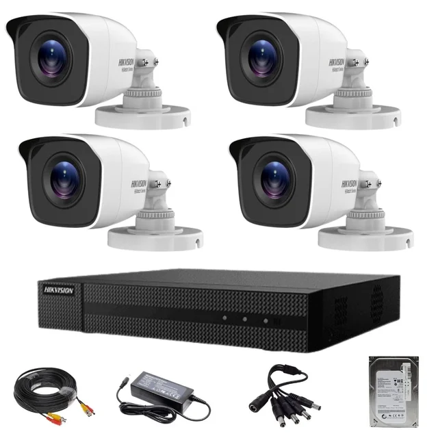 Sistema de vigilância Hikvision TurboHD HiWatch 4 câmeras 2MP IR 20m lente 2.8mm XVR 4 canais 2MP com acessórios HDD 500GB