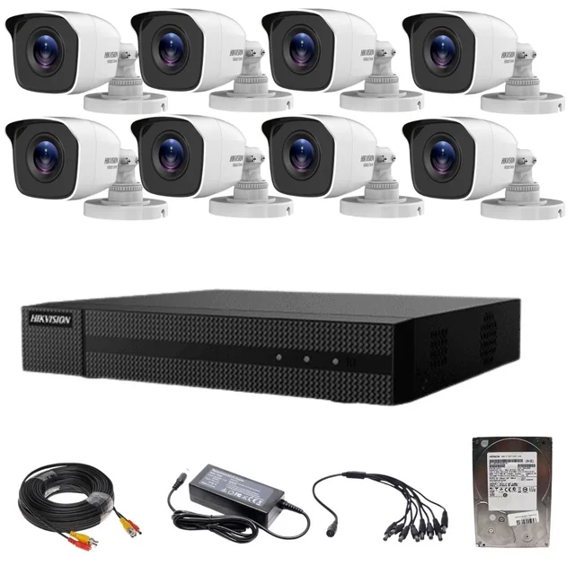 Sistema de vigilancia Hikvision TurboHD HiWatch 8 cámaras 2MP IR 20m lente 2.8mm DVR 2MP 8 canales con accesorios HDD 1TB