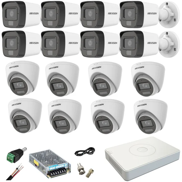 Sistema de vigilancia mixto 16 Cámaras Hikvision 5MP DVR de doble luz AcuSense 4MP con accesorios incluidos