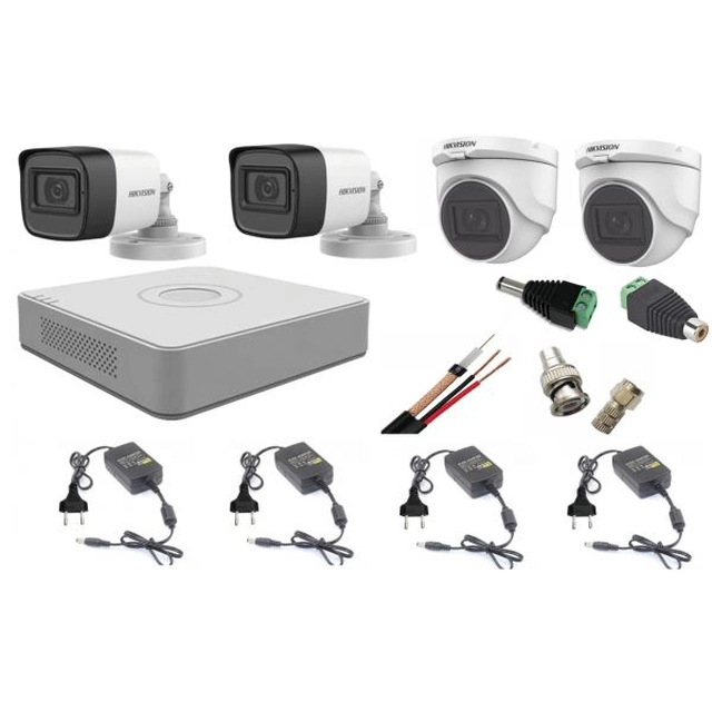 Sistema de vigilancia mixto audio-vídeo Hikvision 4 Cámaras Turbo HD 2MP, accesorios incluidos