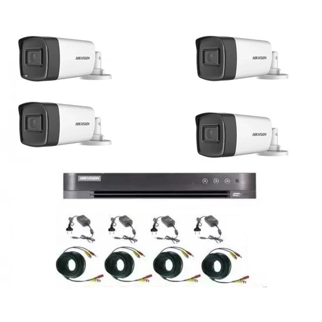 Sistema de vigilância por vídeo Hikvision 4 câmeras 2MP Turbo HD IR 80 M e IR 40 M com DVR Hikvision 4 canais, acessórios completos