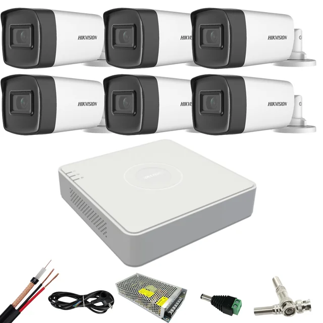 Sistema de vigilância por vídeo Hikvision 6 câmeras externas 5MP Turbo HD