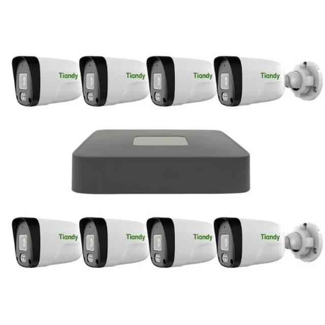 Sistema de vigilância Tiandy 8 Câmeras IP IR 30m Microfone PoE IP67 e NVR 8 6MP Canais PoE