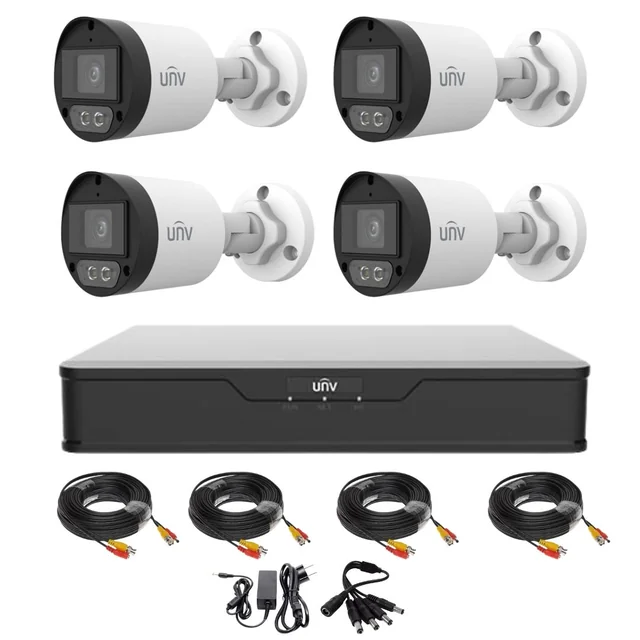 Sistema de vigilancia UNIVIEW con 4 Cámaras 5 Megapixeles Luz Blanca 40m Micrófono, DVR 5 Megapixeles, Accesorios incluidos