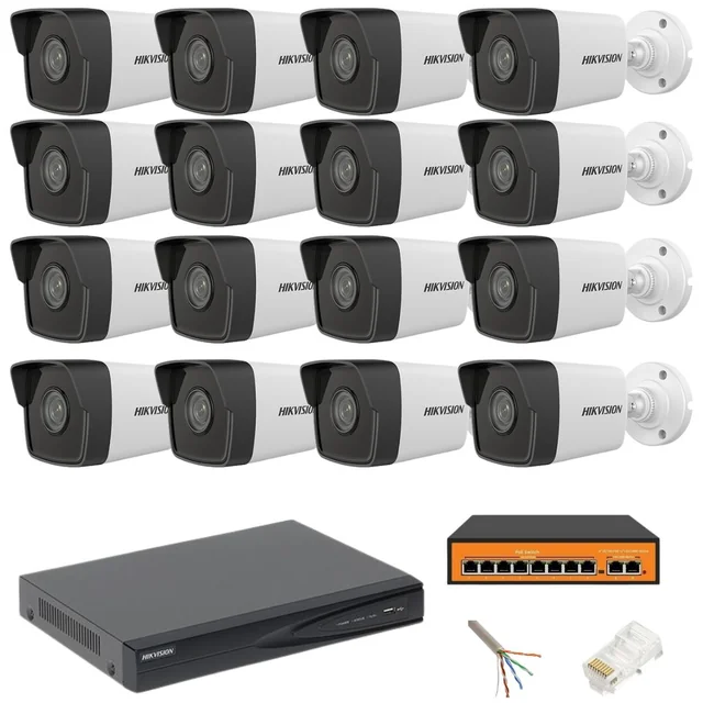 Sistema di sorveglianza 16 Telecamere IP Hikvision 4MP NVR 4K Canali 16 Accessori 8MP