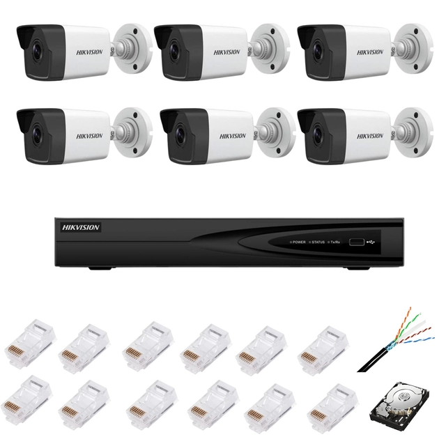 Sistema di sorveglianza completo con telecamere 6 IP, lente IR 4MP, 2.8mm, NVR 30m, con risoluzione 8 canali IP accessori 4k,