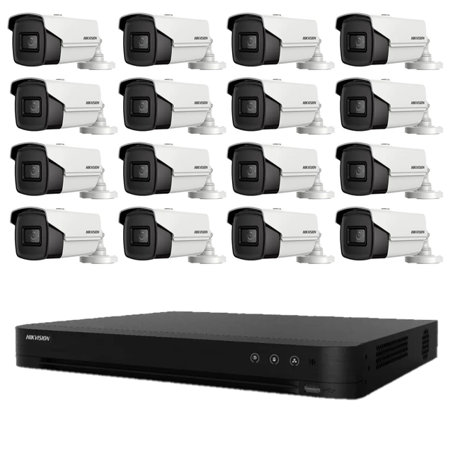 Sistema di sorveglianza di base 16 Telecamere Hikvision 4 in 1, Obiettivo 8MP, 3.6mm, IR 80m, DVR 16 canali 4K