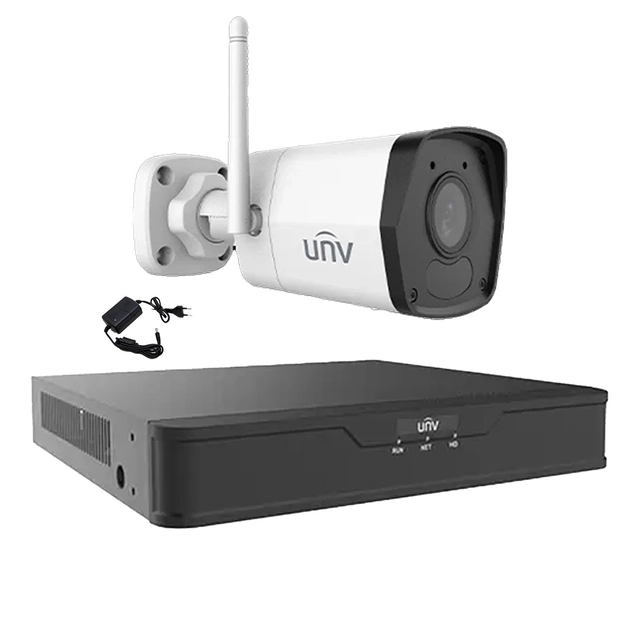 Sistema di videosorveglianza 1 Telecamera IP Wi-Fi 2MP Smart IR 30m, 2.8mm, Microfono, NVR 4 canali 4K UNV, accessori