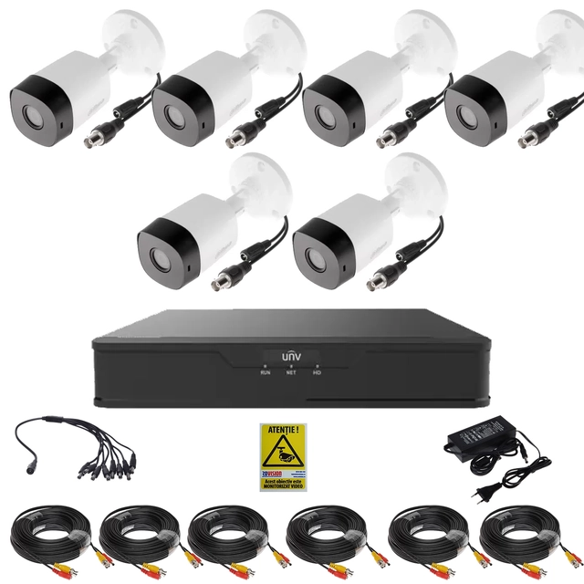 Sistema di videosorveglianza 6 telecamere da esterno 2MP, 1080P full hd IR 20m, XVR 8 canali, accessori completi, live internet