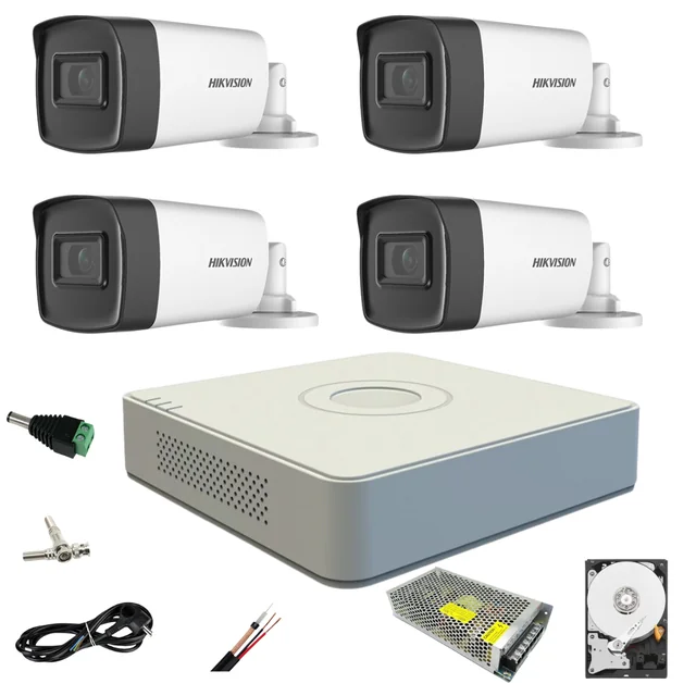 Sistema di videosorveglianza Hikvision 4 telecamere esterne 5MP Turbo HD 2 con IR 80M e 2 con IR 40M DVR 4 canali completi Accessori HDD %p7/ %