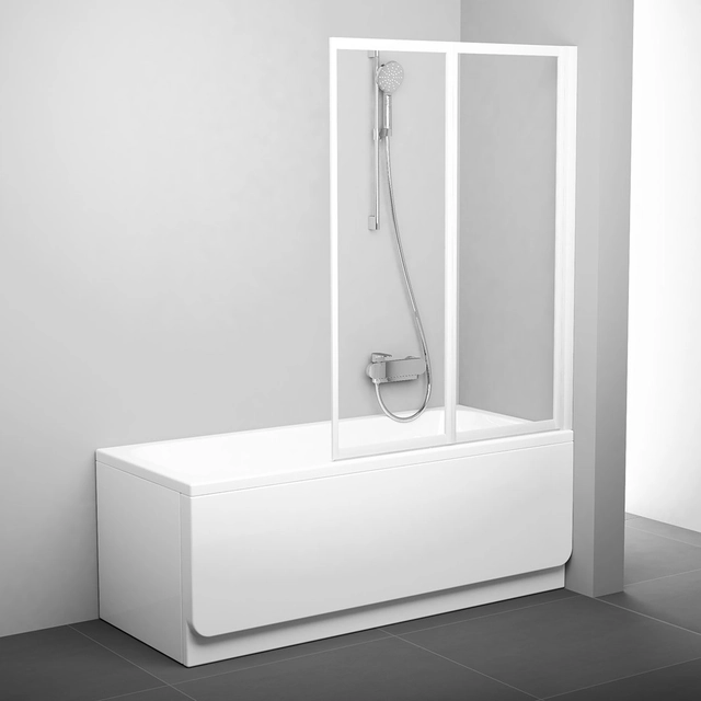 Skládací koupelnová stěna Ravak, VS2 105, bílá+sklo Transparent