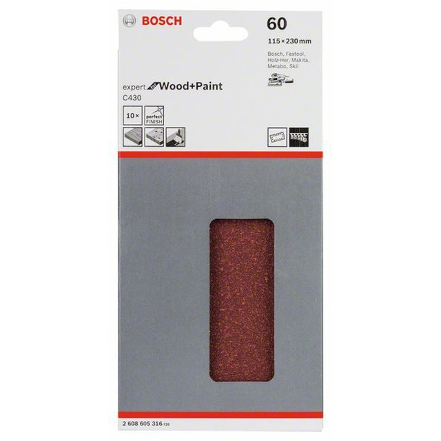 Шкурка BOSCH C430, опаковка10 бр.115 х230 mm,60