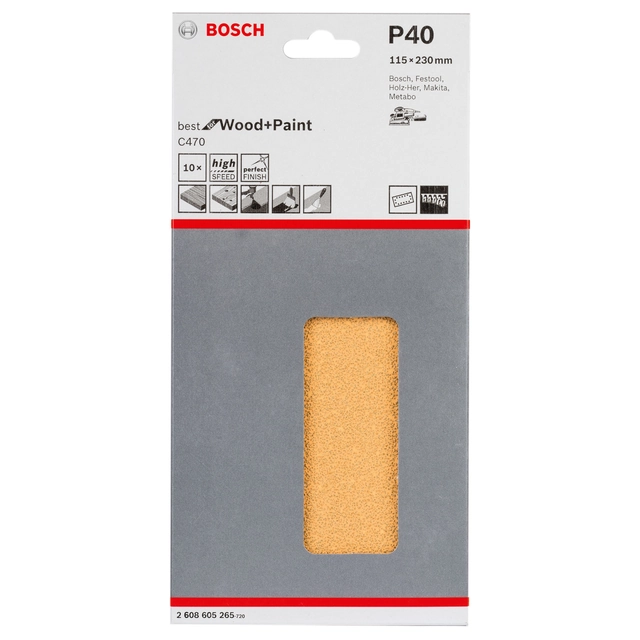 Шкурка Bosch C470, 115 x 230 mm, 400 зърнистост, 10 бр.