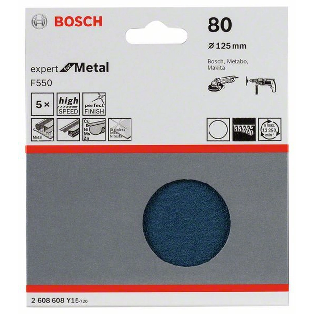Шкурка BOSCH F550, опаковка5 бр.125 mm,80