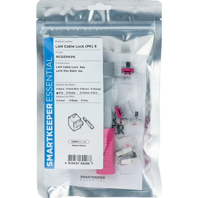 Smartkeeper SMARTKEEPER Basic LAN Cable Lock 5 - 1x klíč + 5x plug, pink