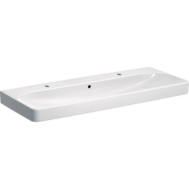 Smyle Square washbasin B120 cm,H16.5 cm,T48 cm, with overflow, with two tap holes