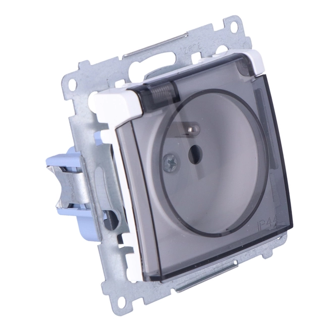 Socket for version IP44 contact cover with frame seal.TRANSPARENT FLAP, white Simon54