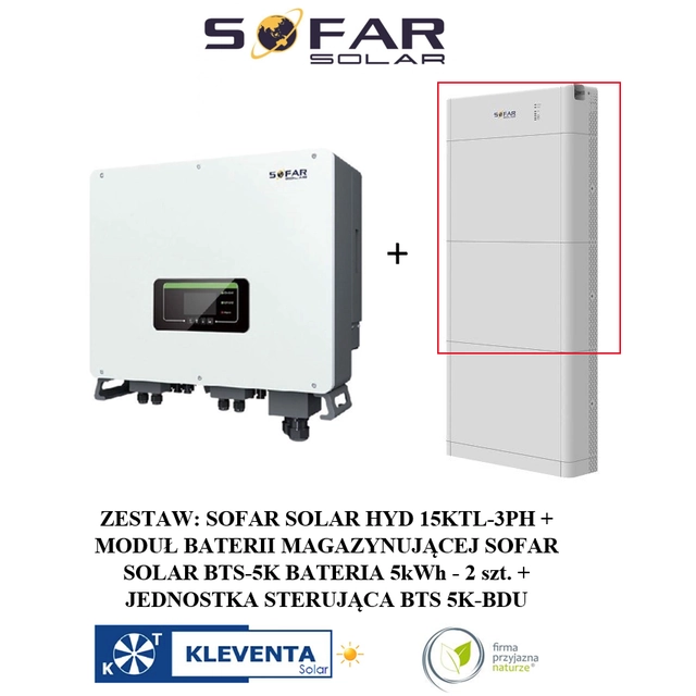  SofarSolar  ZESTAW HYBRYDOWY 15 KW   1x SofarSolar  HYD15KTL + 2x BATERIA BTS E5 - DS5 + 1x  BDU