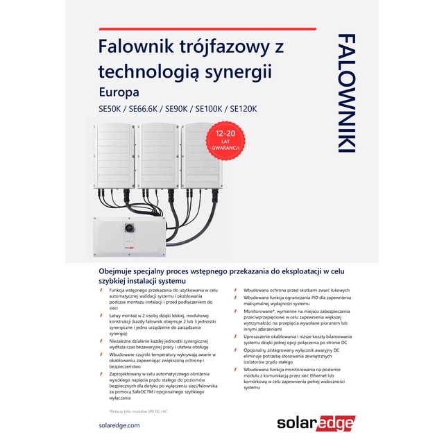 Solar Edge SE50K com tecnologia Synergy SE50K-RW00IBNM4 com 2 x SESUK-RW00INNN4