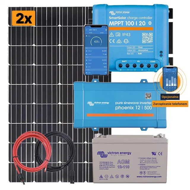 Solar kit for a boat 350W with MPPT controller.Storage battery 110Ah.Voltage converter 230V/400W