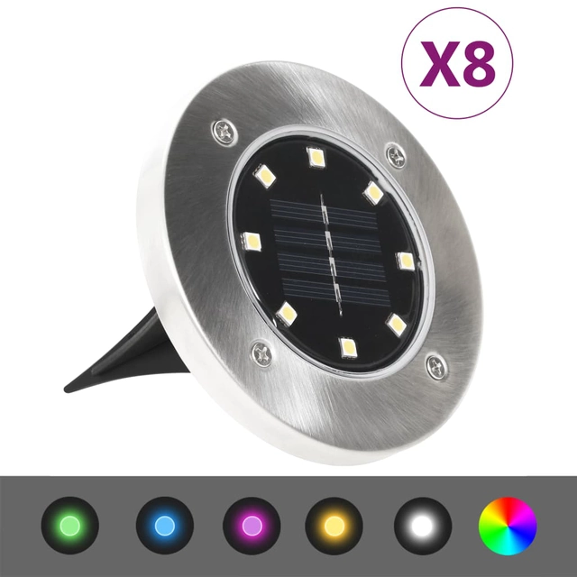 Solar rechargeable led lights, 8 pcs., Various colors