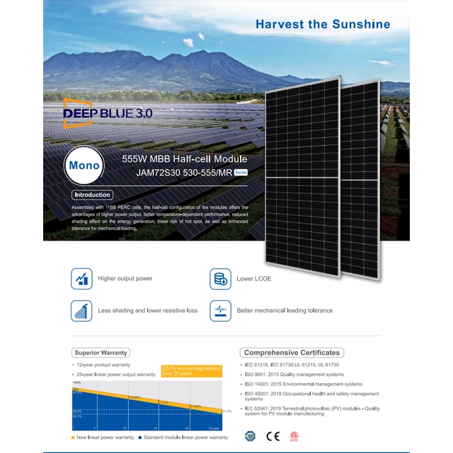 Solární solární panel JA 545W JAM72S30 545/MR