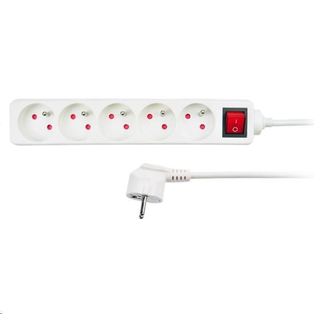 Solight extension cord, 5 sockets, white, switch, 3m
