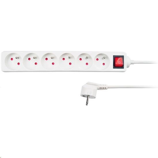 Solight extension cord, 6 sockets, white, switch, 3m