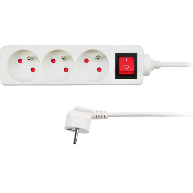 Solight extension lead, 3 sockets, white, switch, 3m