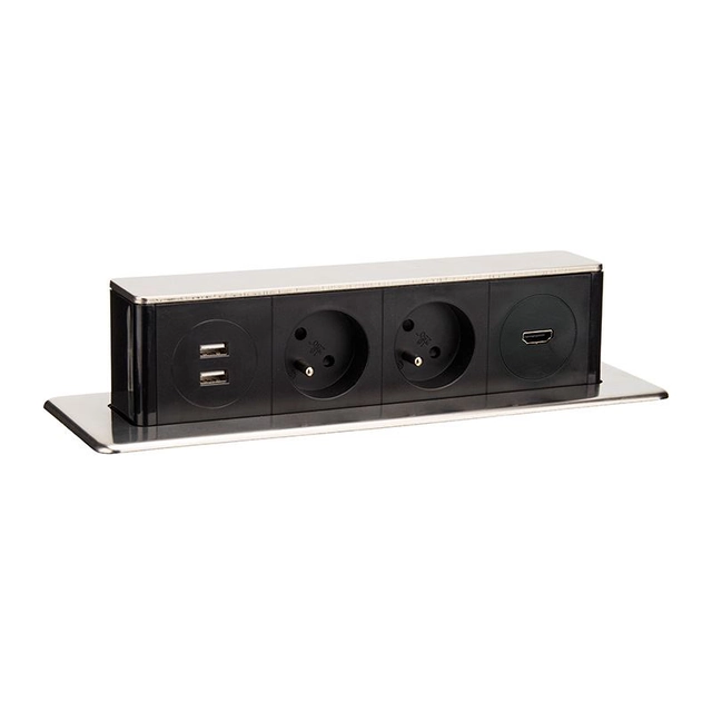 Solight USB drawer block, 2 sockets + HDMI + USB, stainless steel + plastic, 3 x 1.5mm2, silver, PP126HDMI