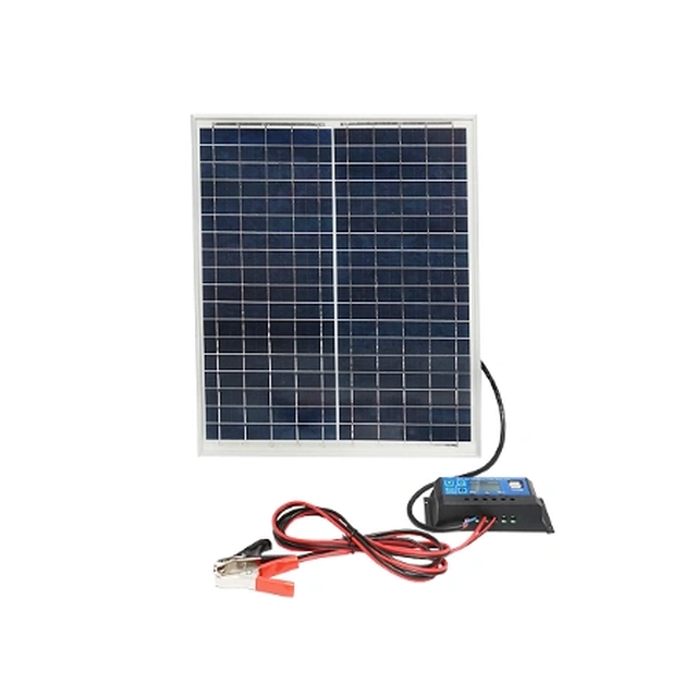 Solpanel 20W monokrystallinsk fotovoltaisk 425x340x18mm, laderegulator 12/24V 10Ah, kabel 1.5/2m Breckner Tyskland