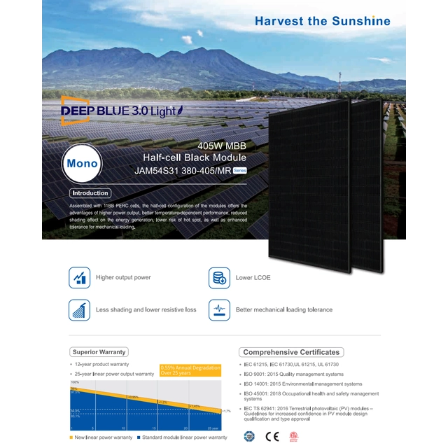 Solpanel JA Solar JAM54S31 400/MR Fuldsort