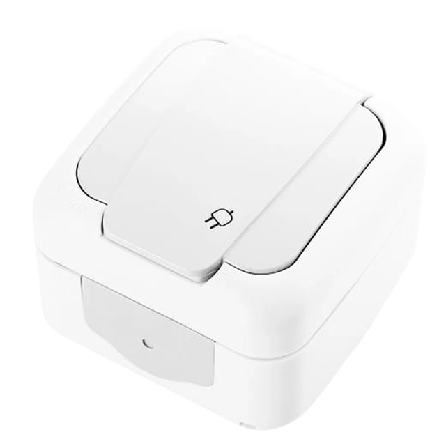 Soquete com aterramento e aba IP54 Viko Panasonic Palmiye branco