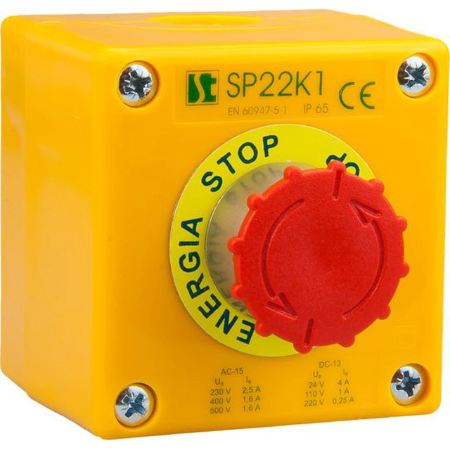 Spamel Cassette with turn safety button 1R IP65 yellow 1x stuffing box M20 (SP22K15-1)