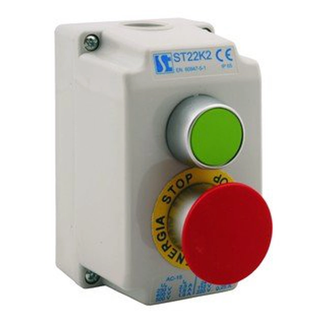 Spamel Control box 2-otworowa with covered green and safety button - ST22K23-1