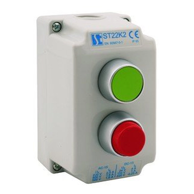 Spamel Control box 2-otworowa with green and red button - ST22K22-1