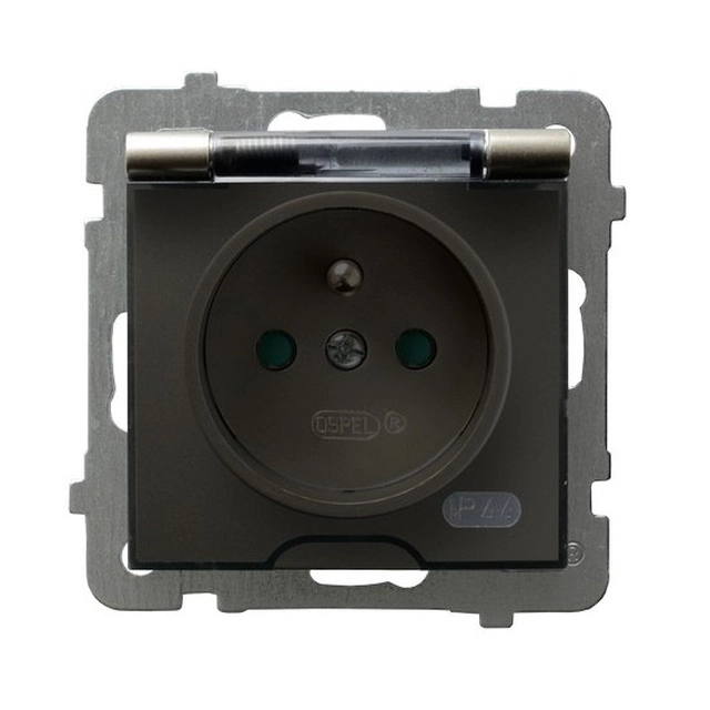 Splashproof socket with grounding IP-44 with shutters of current paths, transparent cover